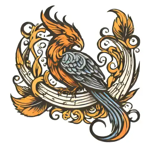 Phoenix And Music Note Intertwined