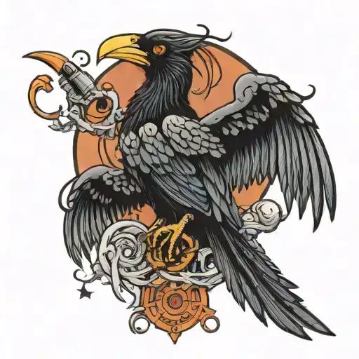 Celestial Crow Cawing And Perched On Tentacles In A Space Vortex