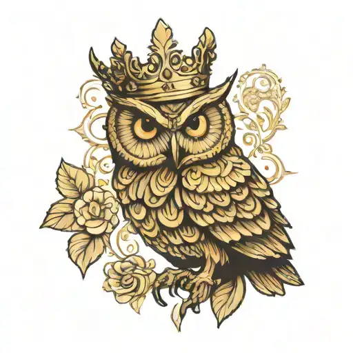 A Regal Owl Wearing A Crown Made Of Gold Jewelry