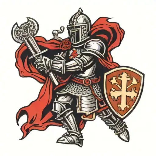 Knight Holding Sword And Shield Red Cross Knights Templar Charging