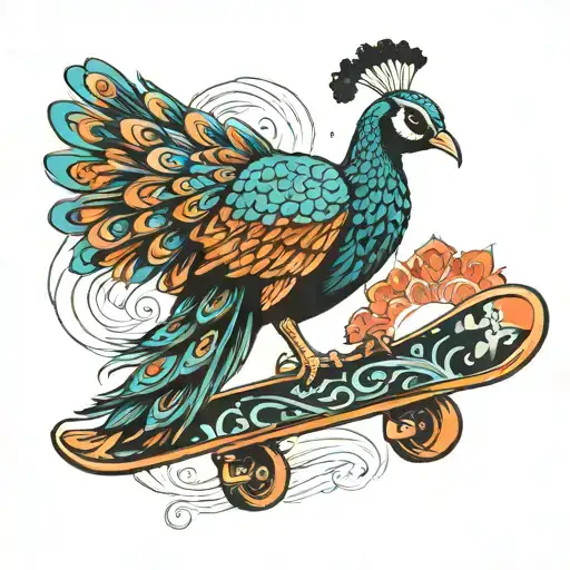 Peacock On Snowboard Strapped
