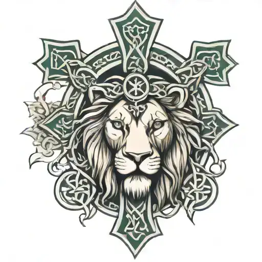 Celtic Cross With Jesus And The Lion Head