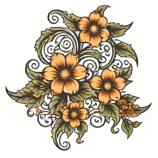 Black Ornamental Floral Vine Shoulder S Curve