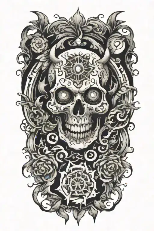 Trippy Tattoo Design Incorporating Elements Of Darkness