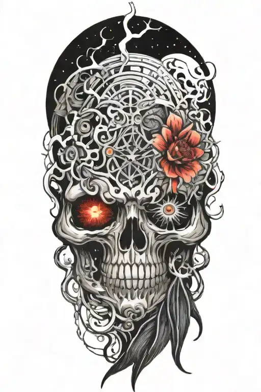 Trippy Tattoo Design Incorporating Elements Of Darkness