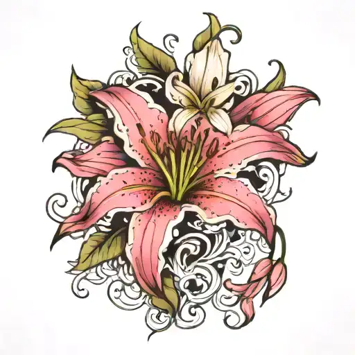 Pink And White Lily With Daddy Long Leg