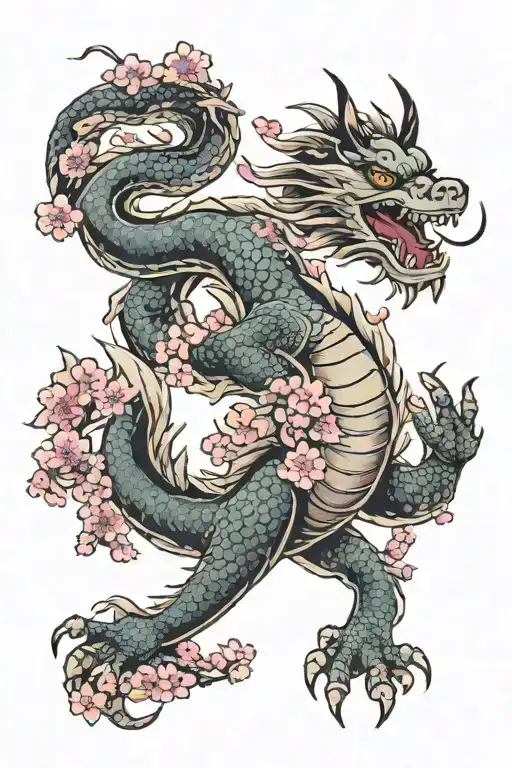Japanese Dragon With Cherry Blossoms