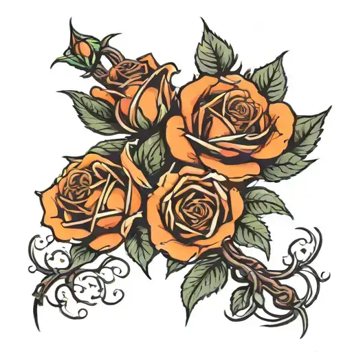 Three Roses On A Thorn Vine As If You Were Looking At Them From Above