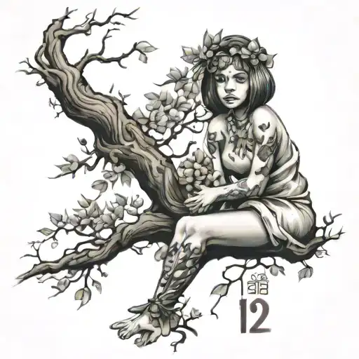 Girl Under Tree And The Numbers 123
