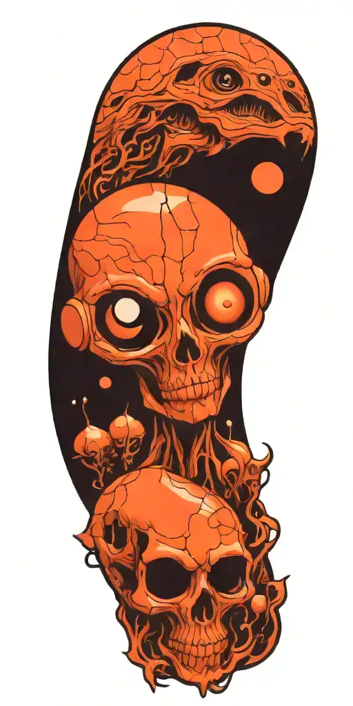 Trippy Tattoo Design Incorporating Extra Terrestrial Elements Of Darkness