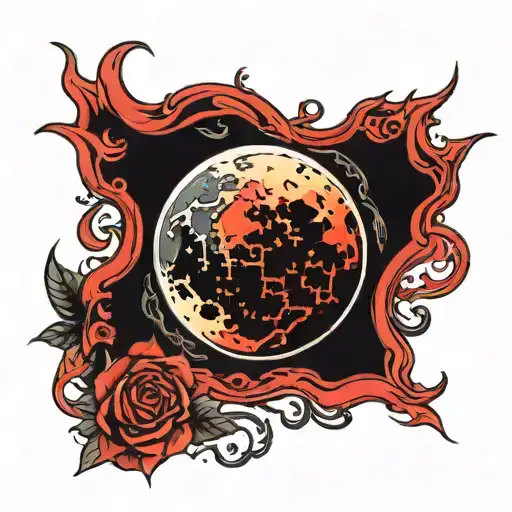 Full Black Square With Red Moon Inside On Top Right Corner