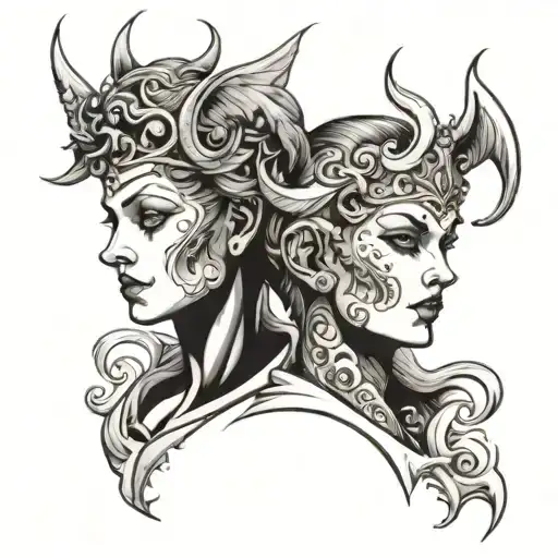 Angel And Devil On Neck One Each Behind The Ears Whispering Into Ear