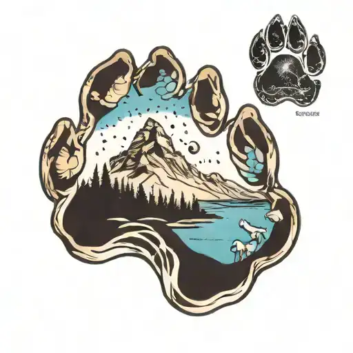Minimal Dog Paw With Mountain And Pleiades Inside The Dog Paw
