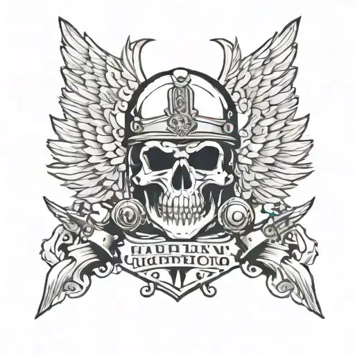 Harley Davidson Skull With Knights Of Saint John Helmet With Harley Davidson Engine And Eagle Wings