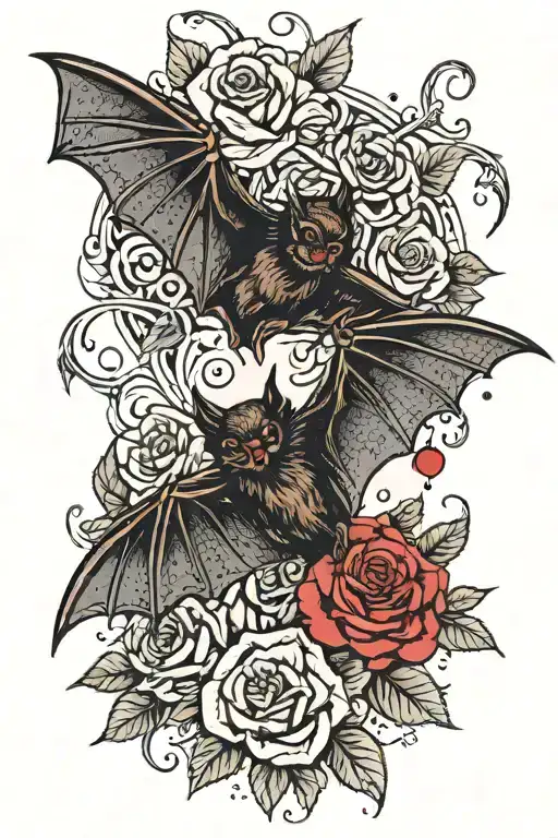 A Black Bat With Red Roses