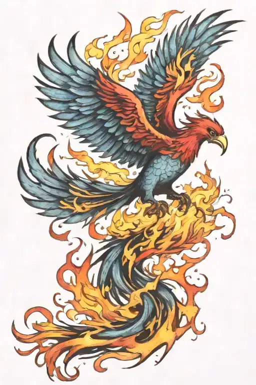 Watercolor Phoenix Rising From Flames