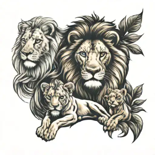 Lion And Lion Cubs