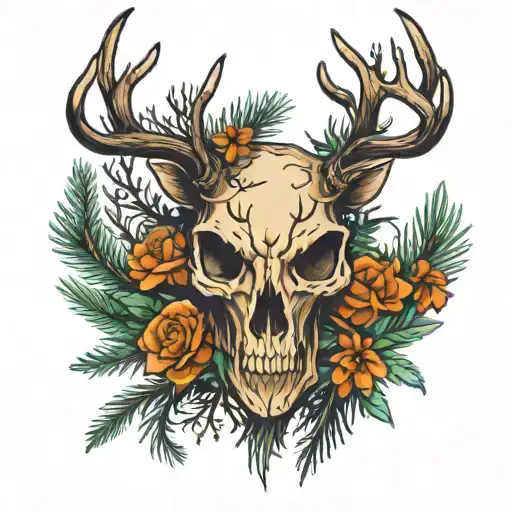 Pine Tree Deer Skull