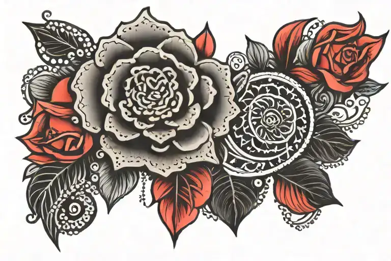 Mandala Lace Beads Black Rose On Left Side