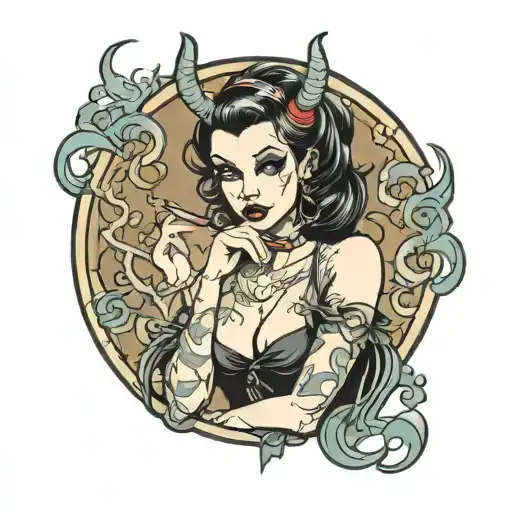 Goth Succubus Pin Up Hold A Cigarette