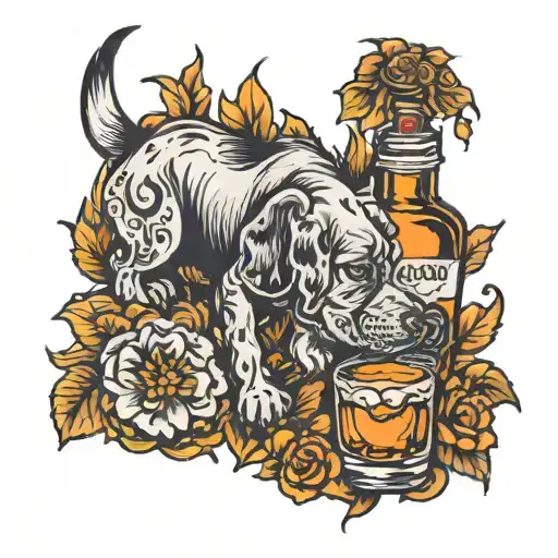 Whiskey Bottle And Dog
