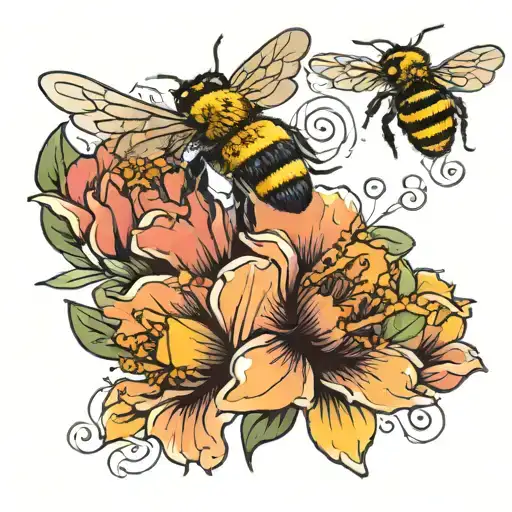 Flowers With Bee Flying