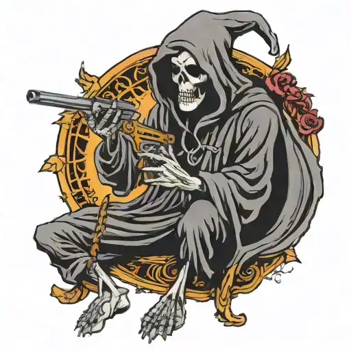 The Grim Reaper Holding Ak 47 Smoking Joint