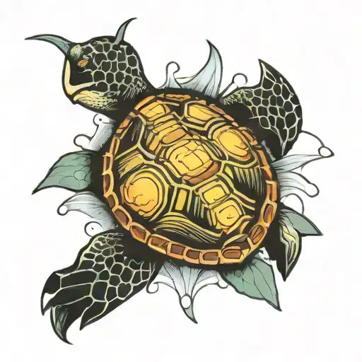Sea Turtle With Sun And Moon