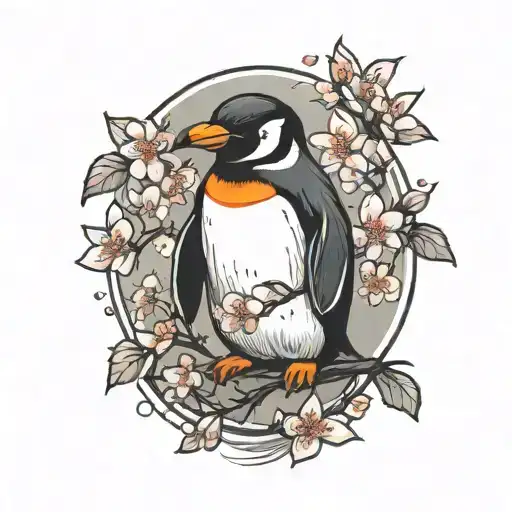 Penguin With Cherry Blossoms