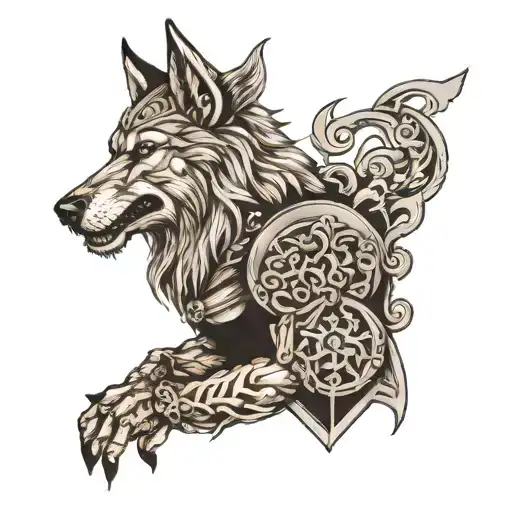 Odin With Wolf Arm Tattoo Design