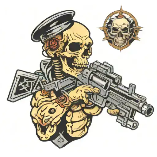 Machine Gun In Fist And Skull