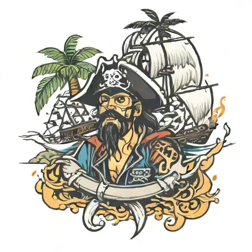Pirate Shit On Fire Near Tropical Island
