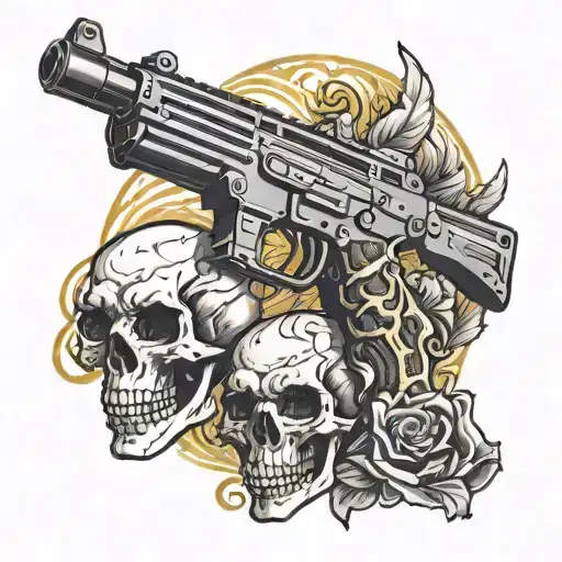 Kalashnikov Assault Rifle In A Fist Against The Background Of A Skull