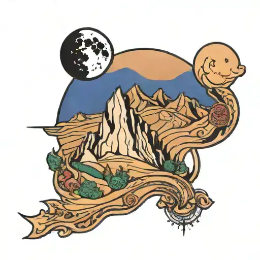 Algerian Mountains With A Crescent Moon