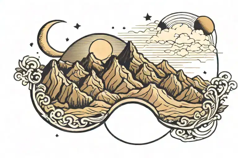 Algerian Mountains With A Crescent Moon