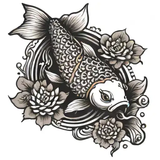 Koi Carp Fish Swimming Upstream