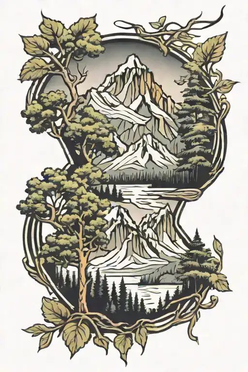 Trees With Mountain Background Black