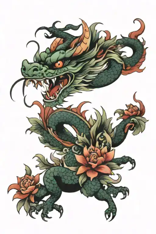 Chinese Dragon Red Floral