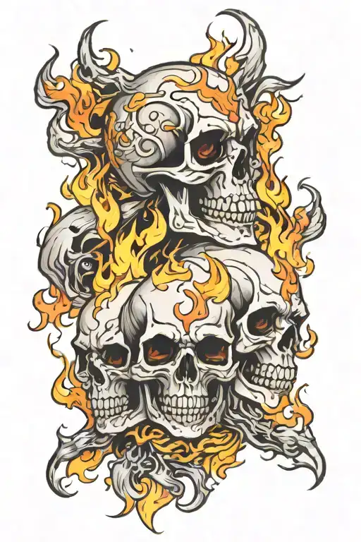 3 Skull With Fire Flames