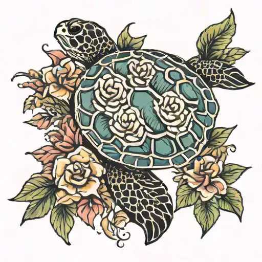 Sea Turtle With Flowers