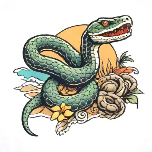 A Tattoo That Represents The Beach And A Snake