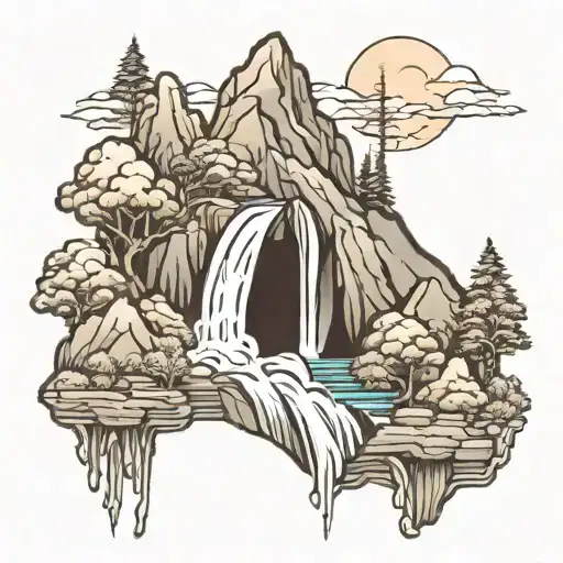 Mountains And Waterfall