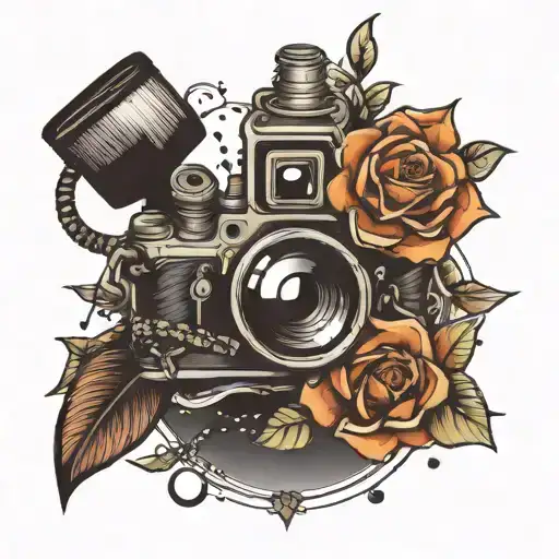Camera And Planet And Flowers