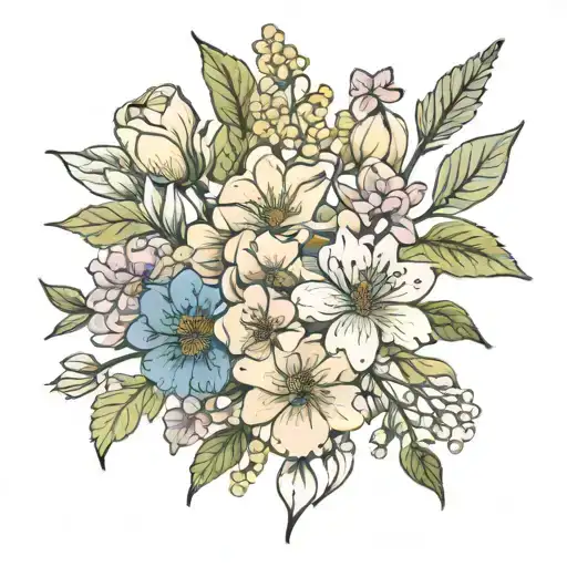 Fine Line Birth Flower Bouquet For January And May