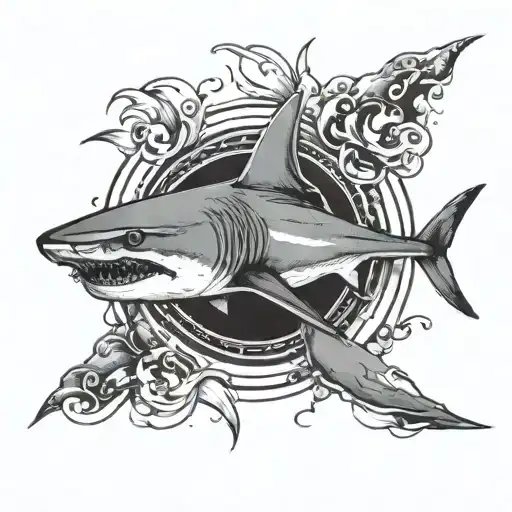 Shark From Above With Shadow