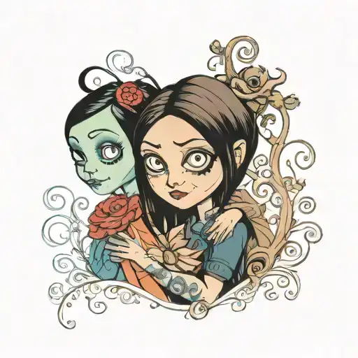 Coraline With Evil Mother Embracing Her