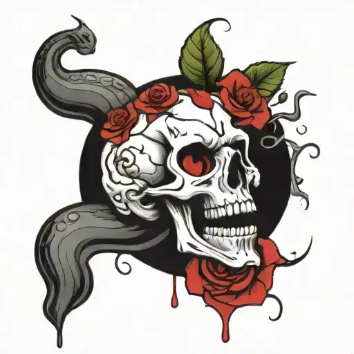 Melting Skull With Roses And Snake