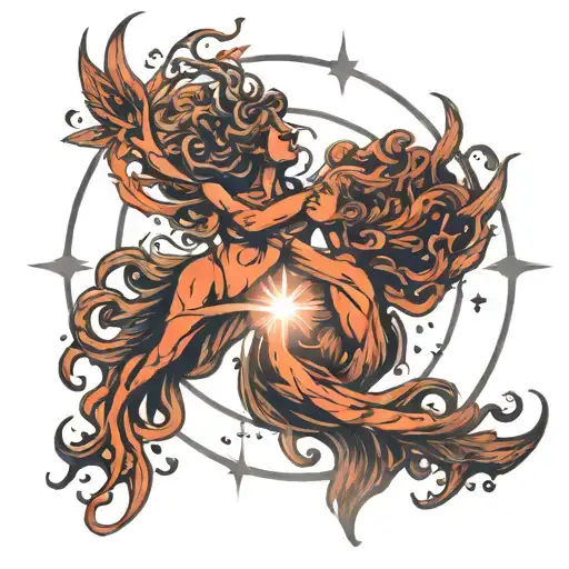 A Sketch Style Design Of Twin Flames Reaching Towards The Stars