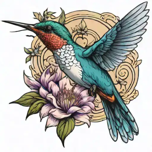 Aster And Hummingbird Flying