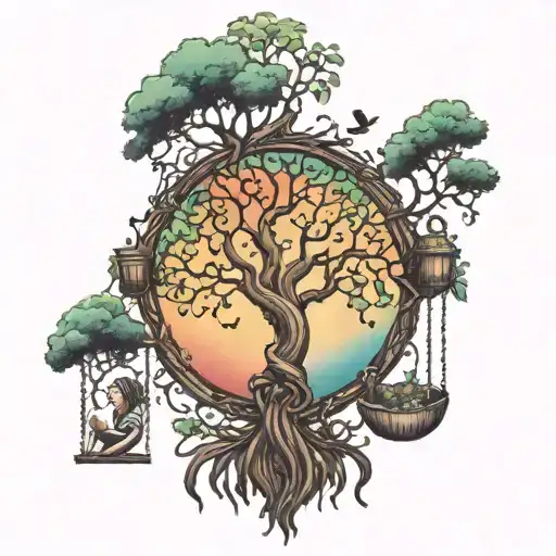 Tree Of Life With Kids On Swings